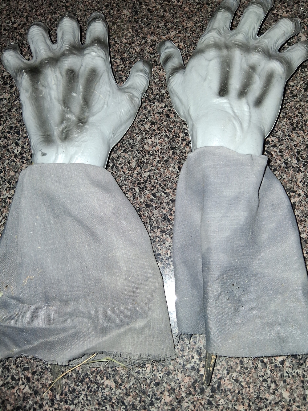 Gray Halloween Outdoor Decor  Prop Gloves with Fabric Extended Cuffs